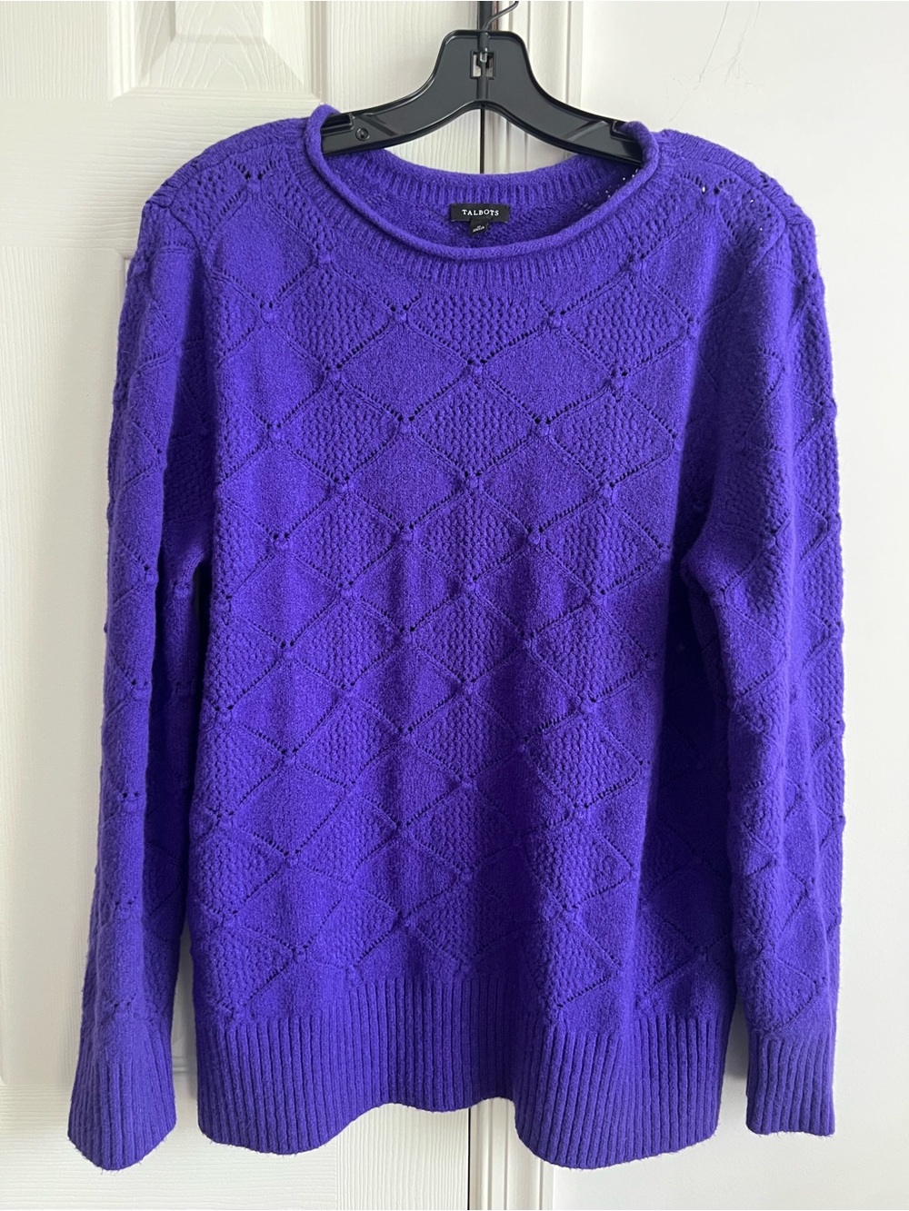 Talbots Bright Purple Diamond-Point Crewneck Sweater M